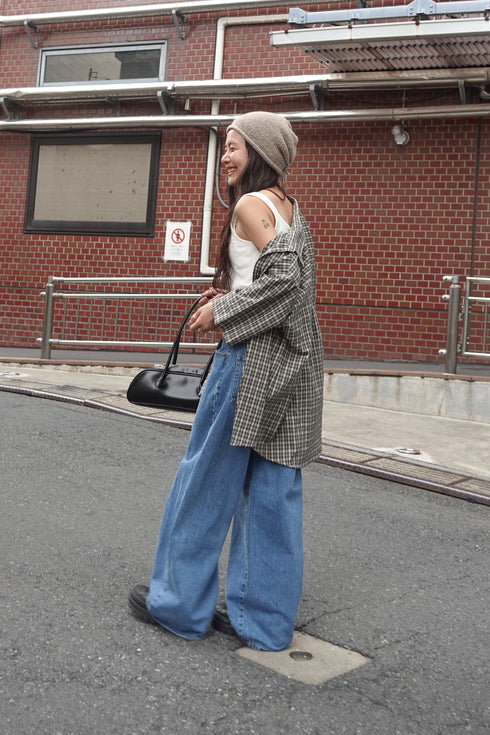 2wayチェックレイヤードデニム